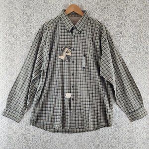 NWT Haggar Generations Cotton Green Plaid Button Down Long Sleeve Shirt Men's XL